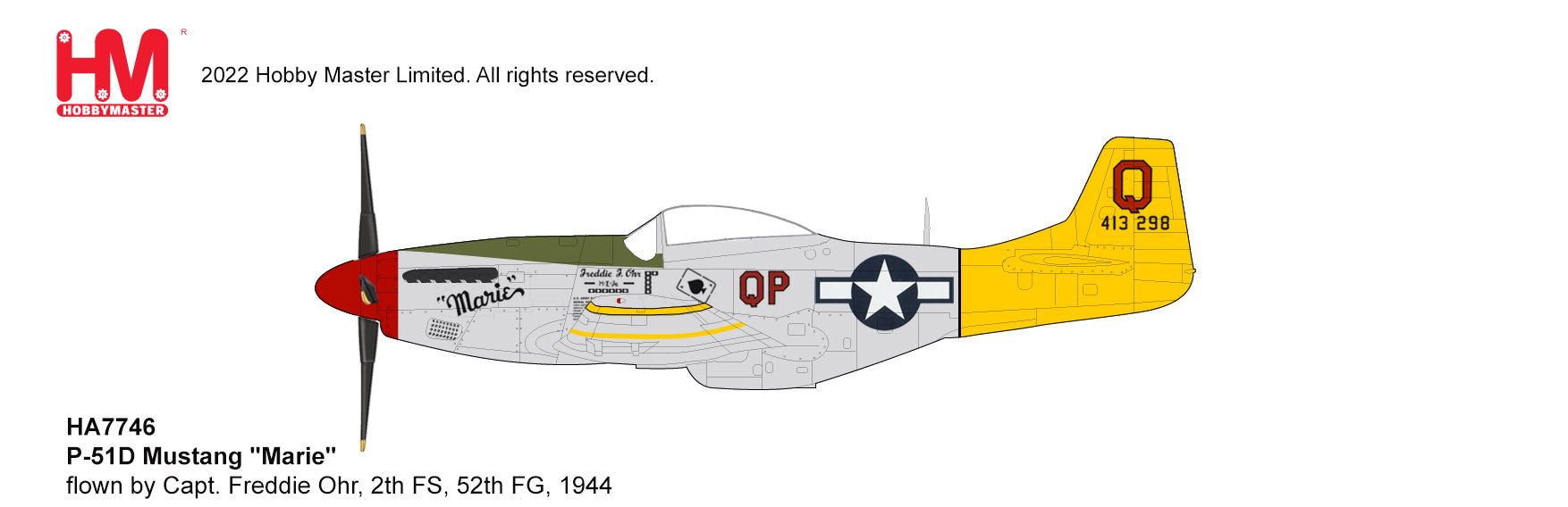 North American P-51D Mustang “Marie” 2nd FS, 52nd FG 1944, 1:48 Scale Diecast Model Illustration