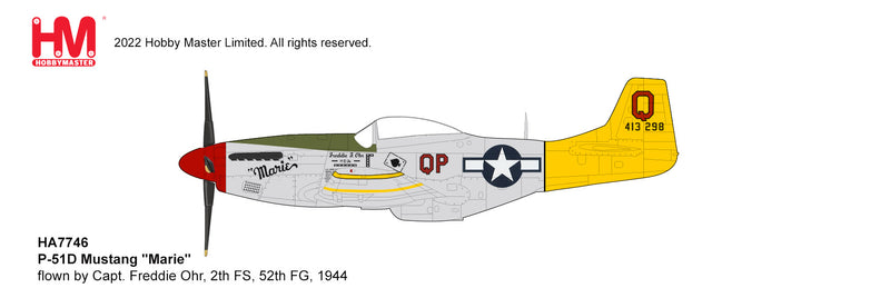 North American P-51D Mustang “Marie” 2nd FS, 52nd FG 1944, 1:48 Scale Diecast Model Illustration