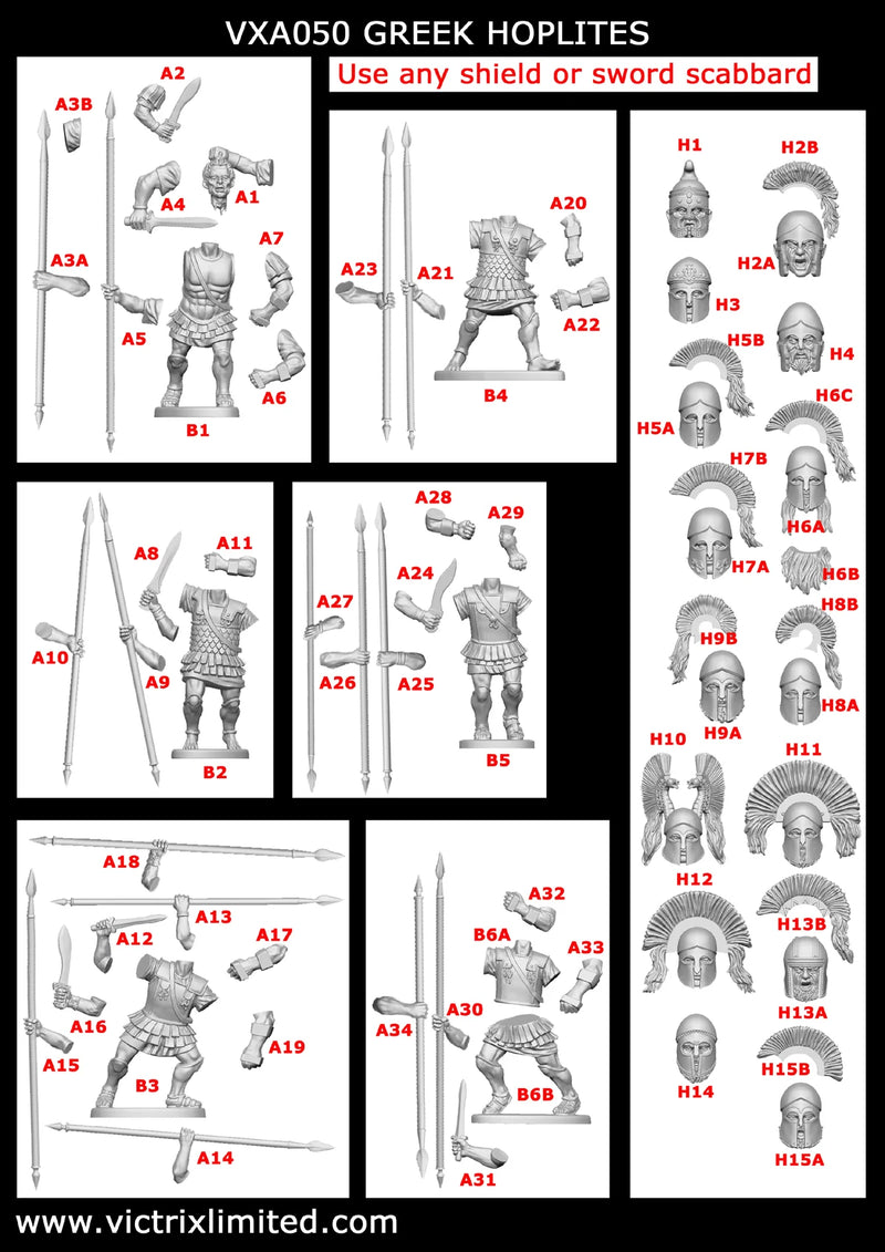 Greek Hoplites, 28 mm Scale Model Plastic Figures Assembly Instructions
