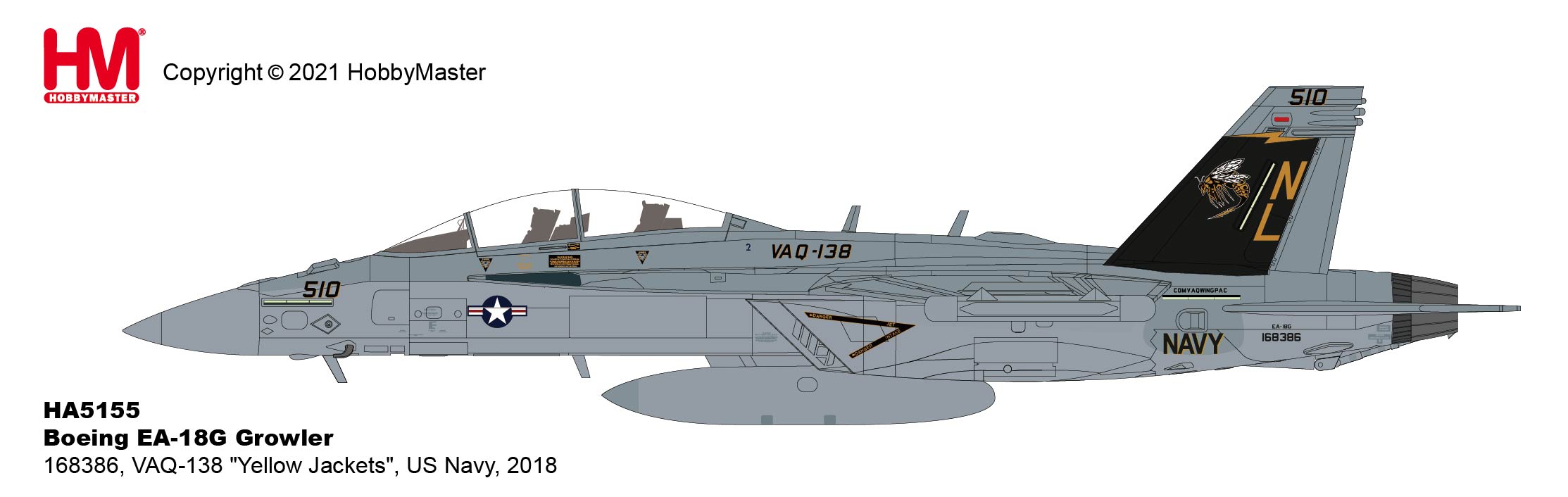 Hobby Master EA-18G Growler VAQ-138 Yellow Jackets Side Profile Illustration