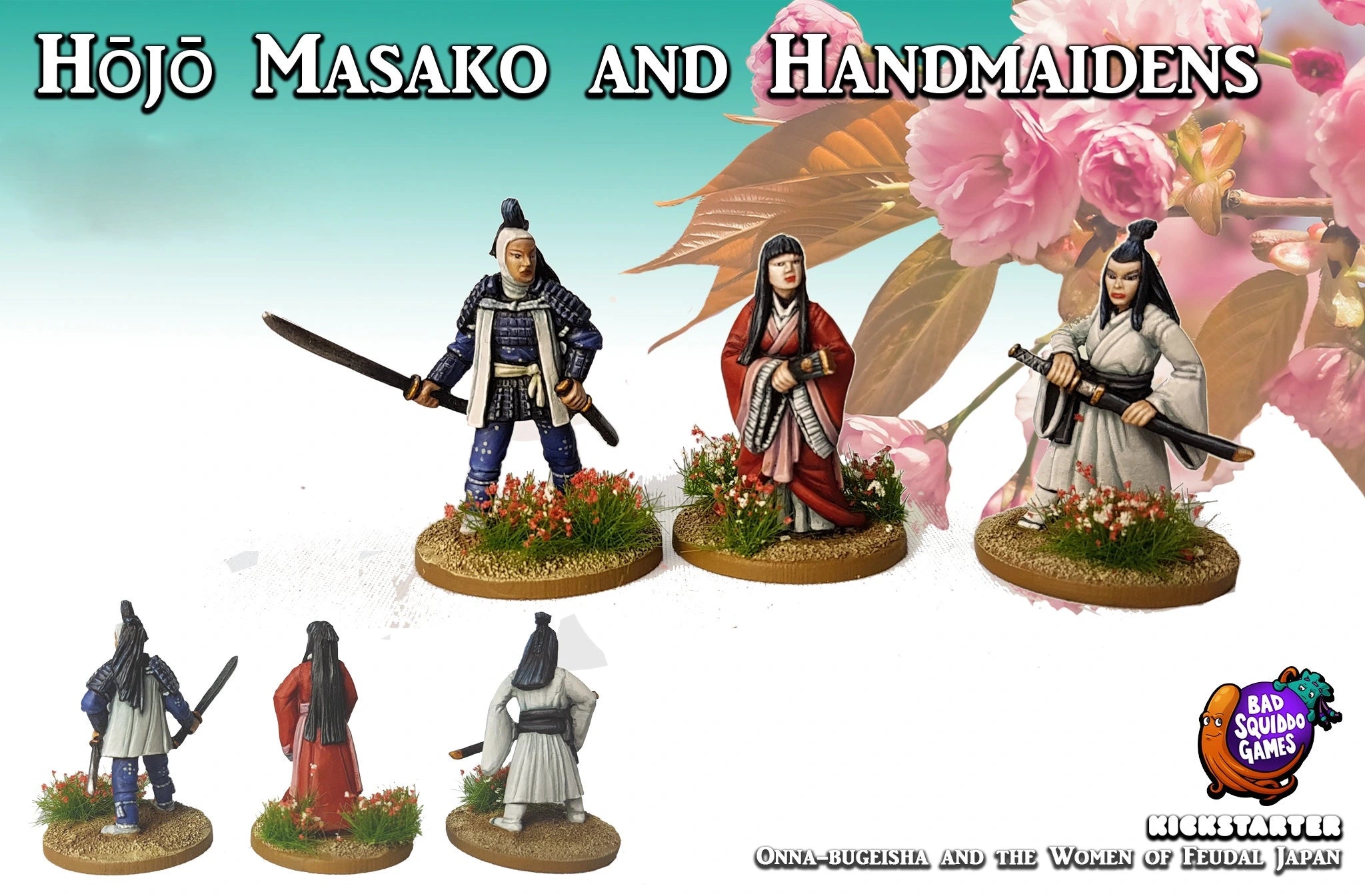 Hōjō Masako & Handmaidens 28 mm Scale Model Metal Figures Various Views