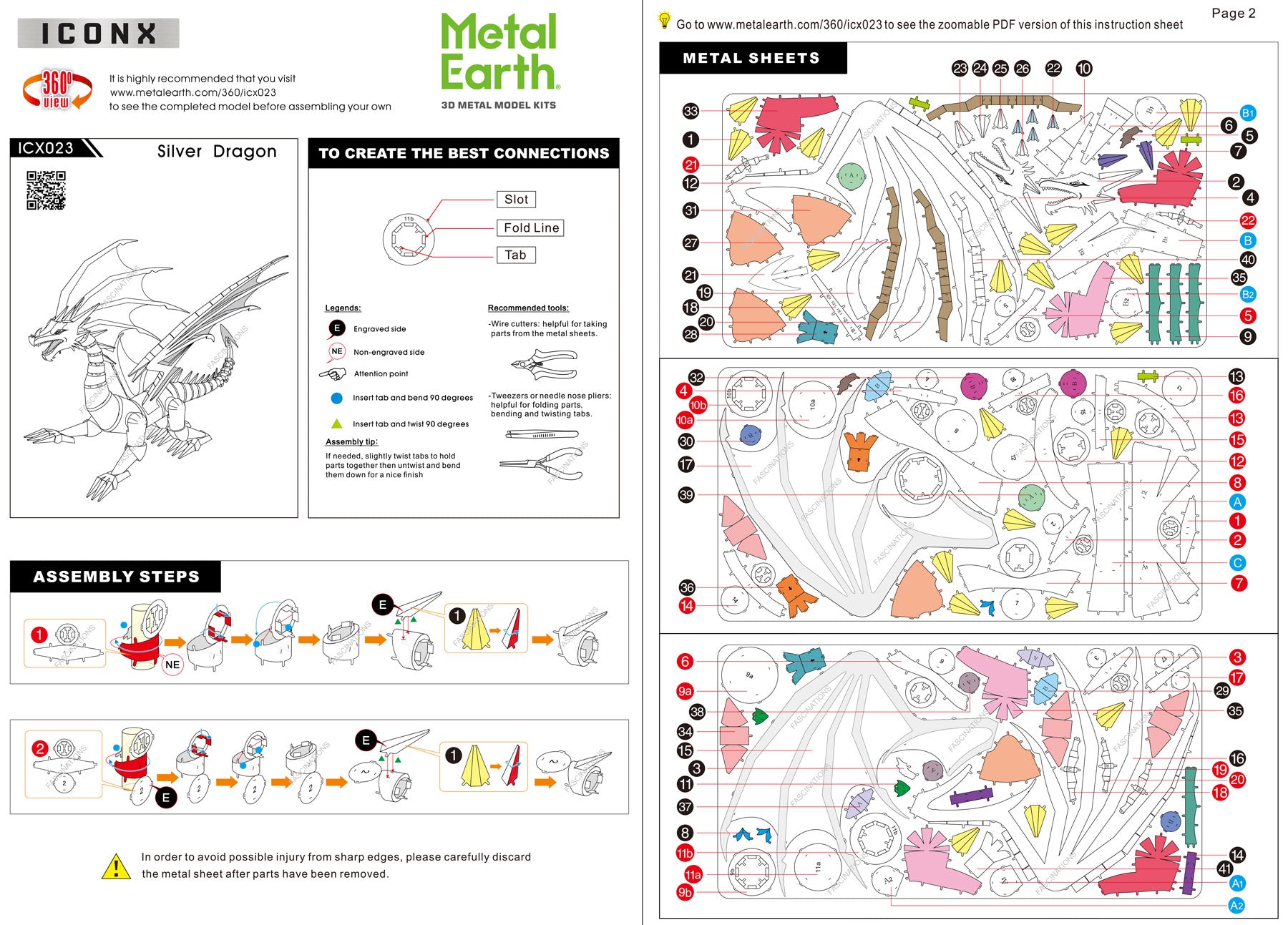 Silver Dragon Metal Earth Model Kit Instructions Page 1 & 2