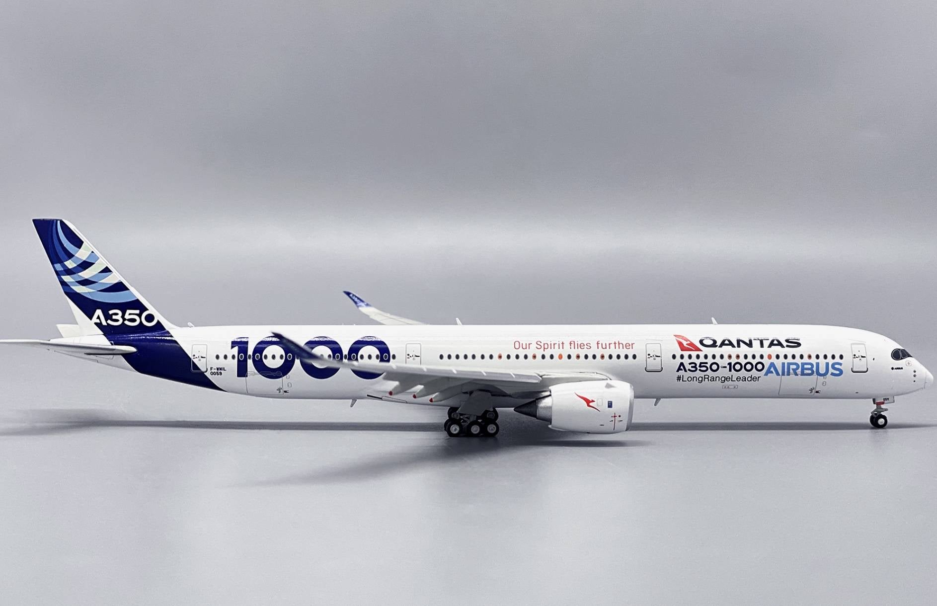 Airbus A350-1000 Airbus House / Qantas Livery (F-WMIL) Flaps Down, 1/400 Scale Diecast Model Right Side View