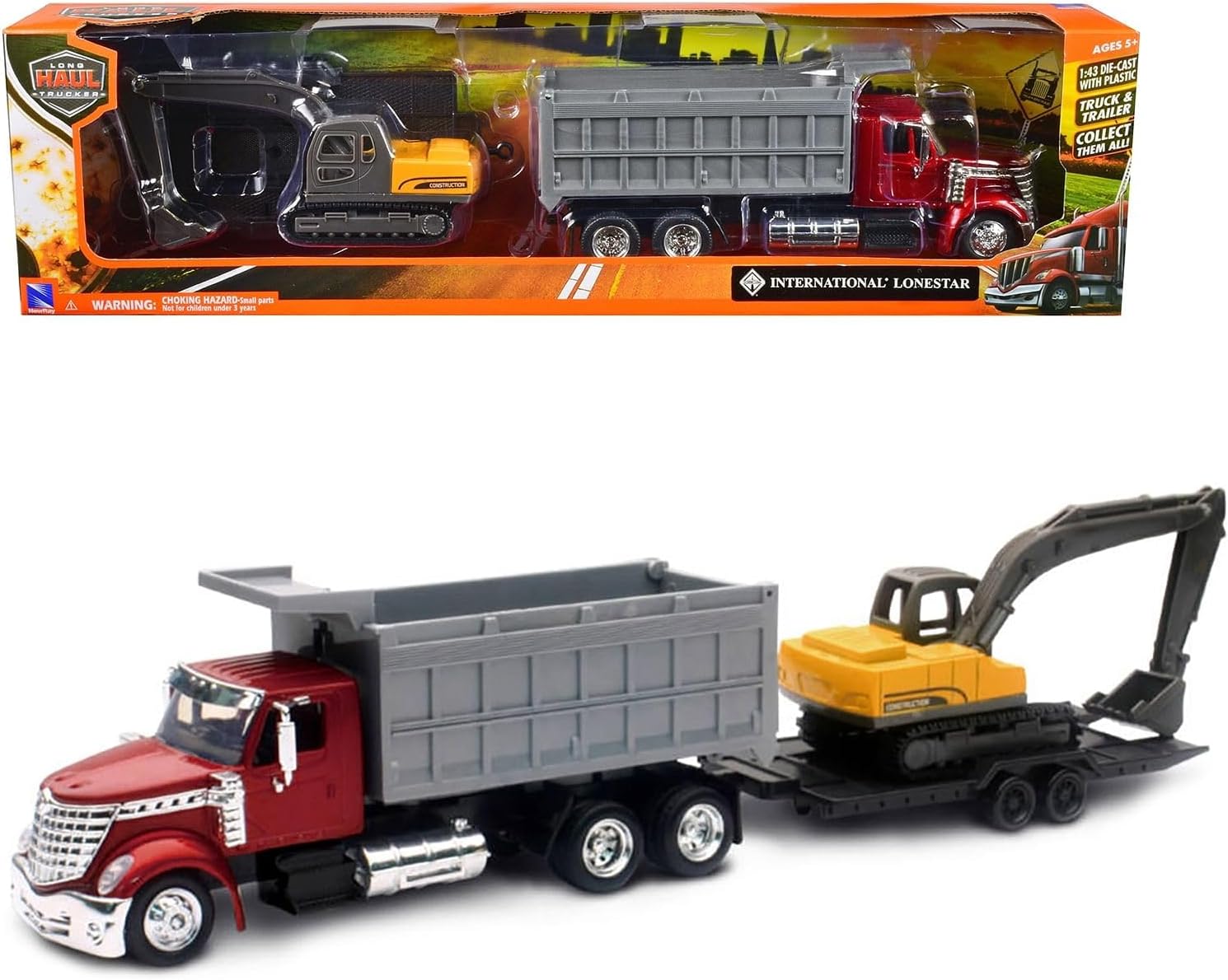 International Lonestar Dump Truck with Excavator 1:43 Scale Model Packaging