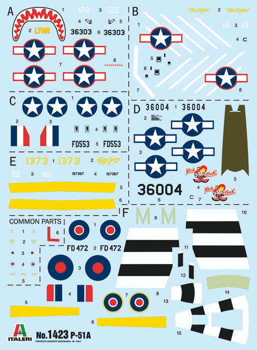 North American P-51A Mustang 1/72 Scale Model Kit Decals