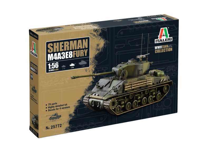 Italeri M4A3E8 Sherman Fury 1/56 Scale Model Kit Box