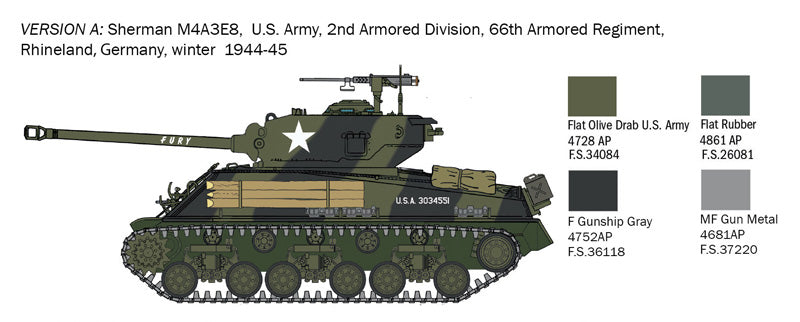 Italeri M4A3E8 Sherman Fury 1/56 Scale Model Version A