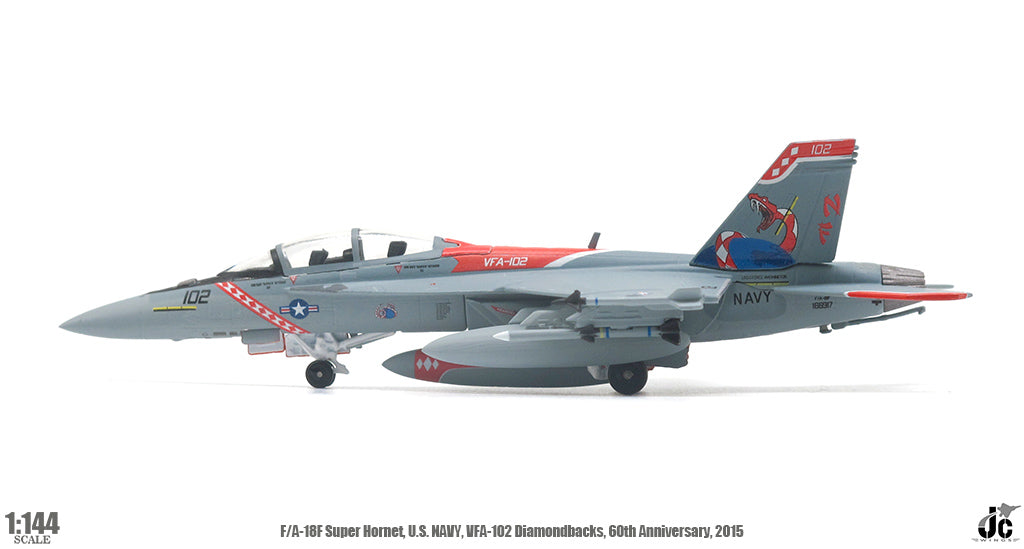 Boeing F/A-18F Super Hornet, VFA-102 Diamondbacks, 60th Anniversary, 2015, 1:144 Scale Diecast Model Left Side View