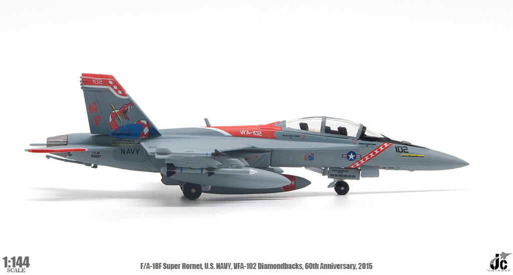 Boeing F/A-18F Super Hornet, VFA-102 Diamondbacks, 60th Anniversary, 2015, 1:144 Scale Diecast Model Right Side View