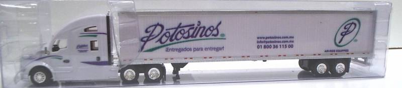 Kenworth T680 Sleeper Cab (White) W/ 53’ Dry Van, Potosinos Trucking Livery, 1:87 (HO) Scale Model