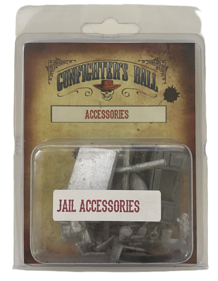 Knuckleduster Miniatures – Gunfighter’s Ball Jail 28mm Scale Metalic Accessories Set Blister Packaging