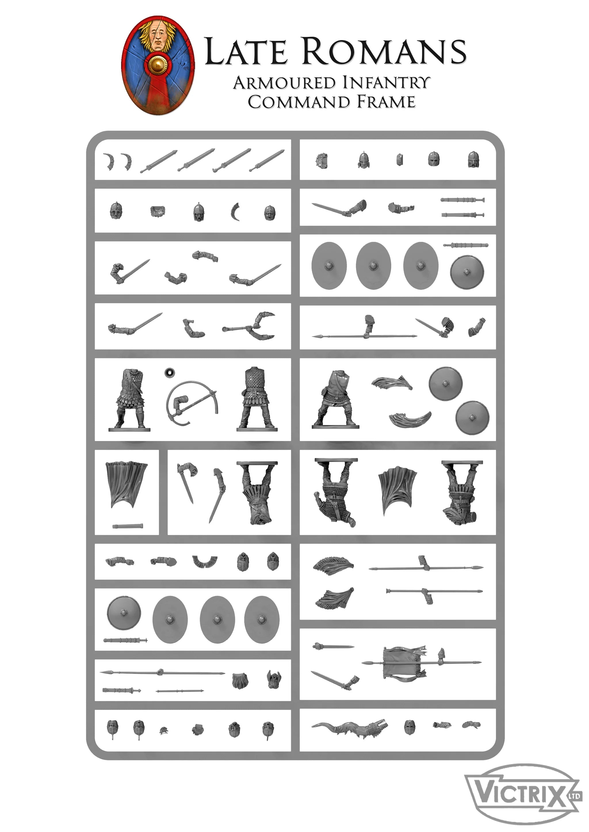 Late Roman Armored Infantry, 28 mm Scale Model Plastic Figures Example Command Frame