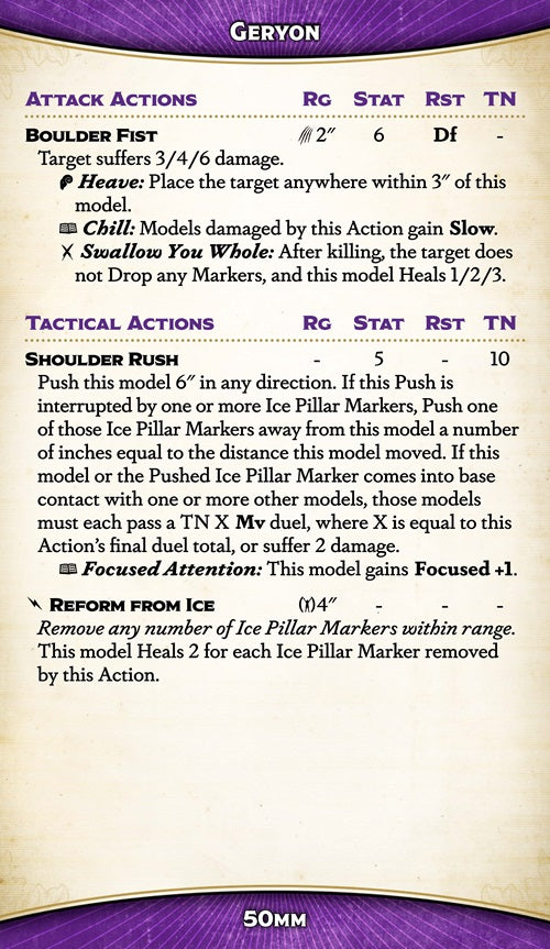 Malifaux (M3E) The Neverborn “Geryon”, 32 mm Scale Model Plastic Figures Geryon Stat Card Back Of Card