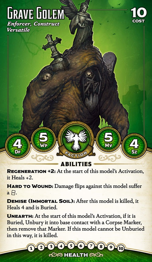 Malifaux (M3E) Resurrectionist "Desiccated", Grave Golem Stat Card Front