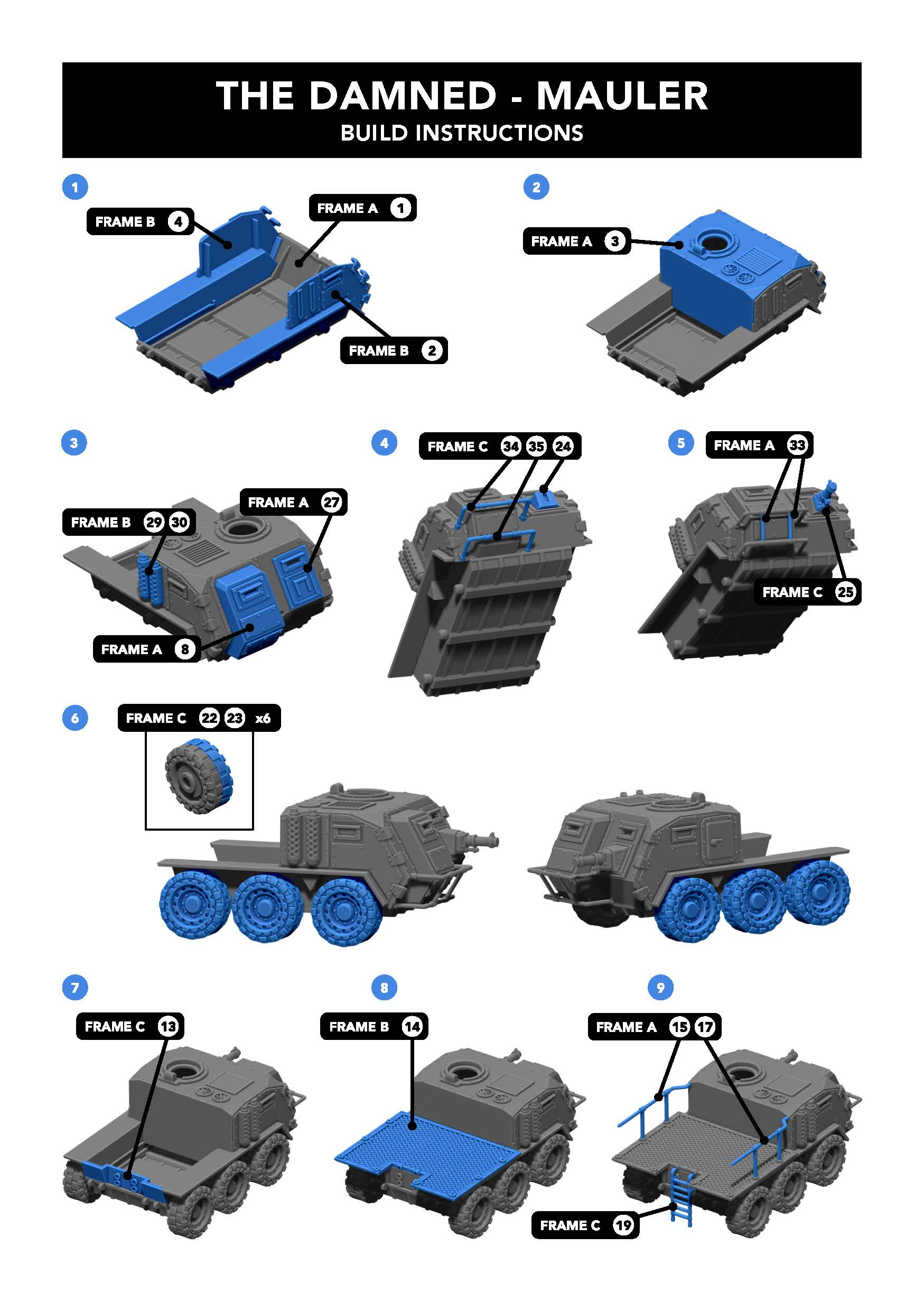 Build manual sheet page 1 detailing chassis suspension and flatbed assembly steps