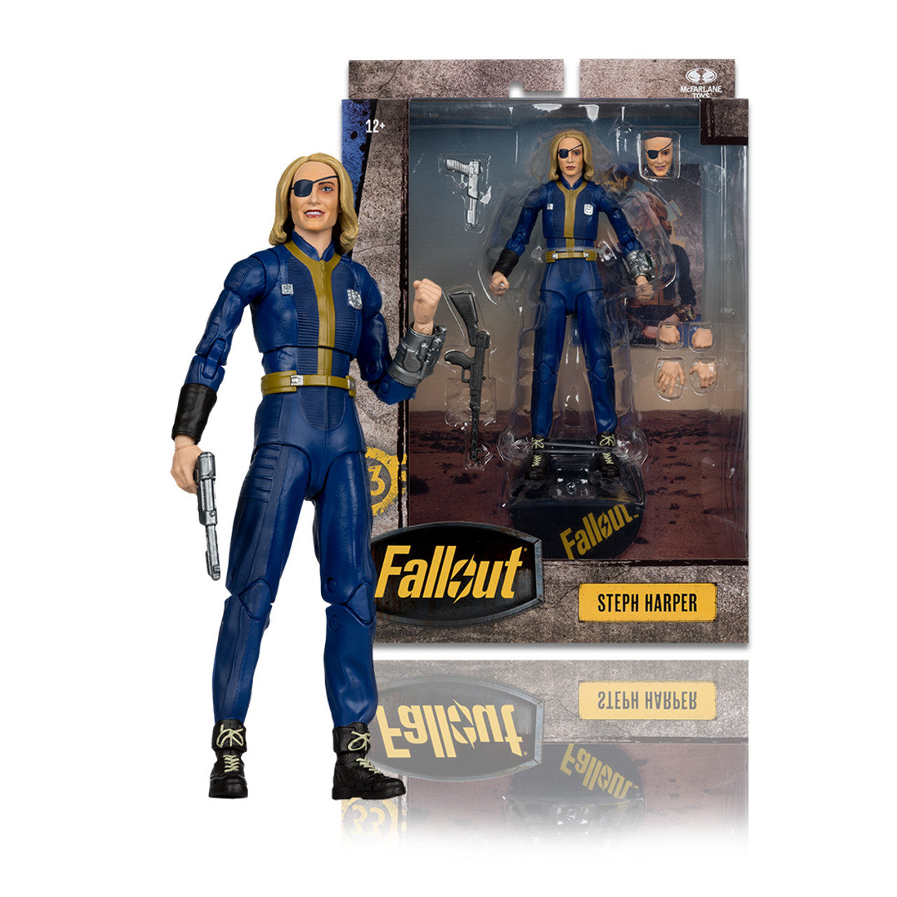 McFarlane Toys Steph Harper Fallout Season 2 action figure in Vault 33 jumpsuit with eyepatch, 7-inch scale collectible