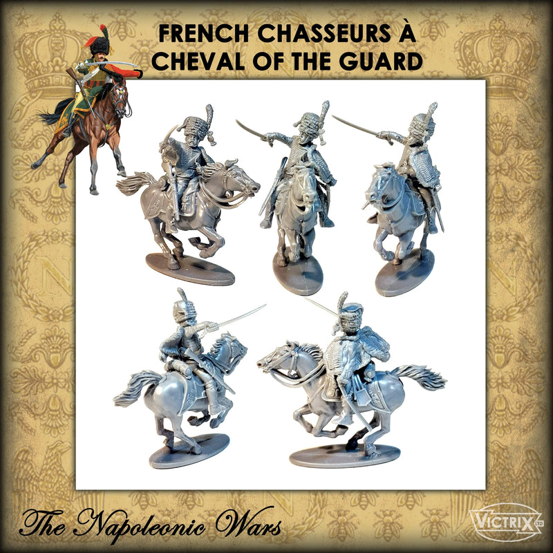 French Chasseur Ã Cheval if the Old Guard, 28 mm Scale Model Plastic Figures Various Views