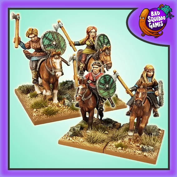 Mounted Shieldmaiden Warriors 28 mm Scale Model Metal Figures