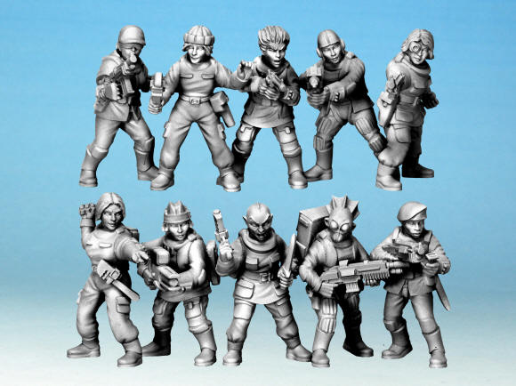 Stargrave Mercenaries II, 28 mm Scale Model Plastic Figures Unpainted Examples