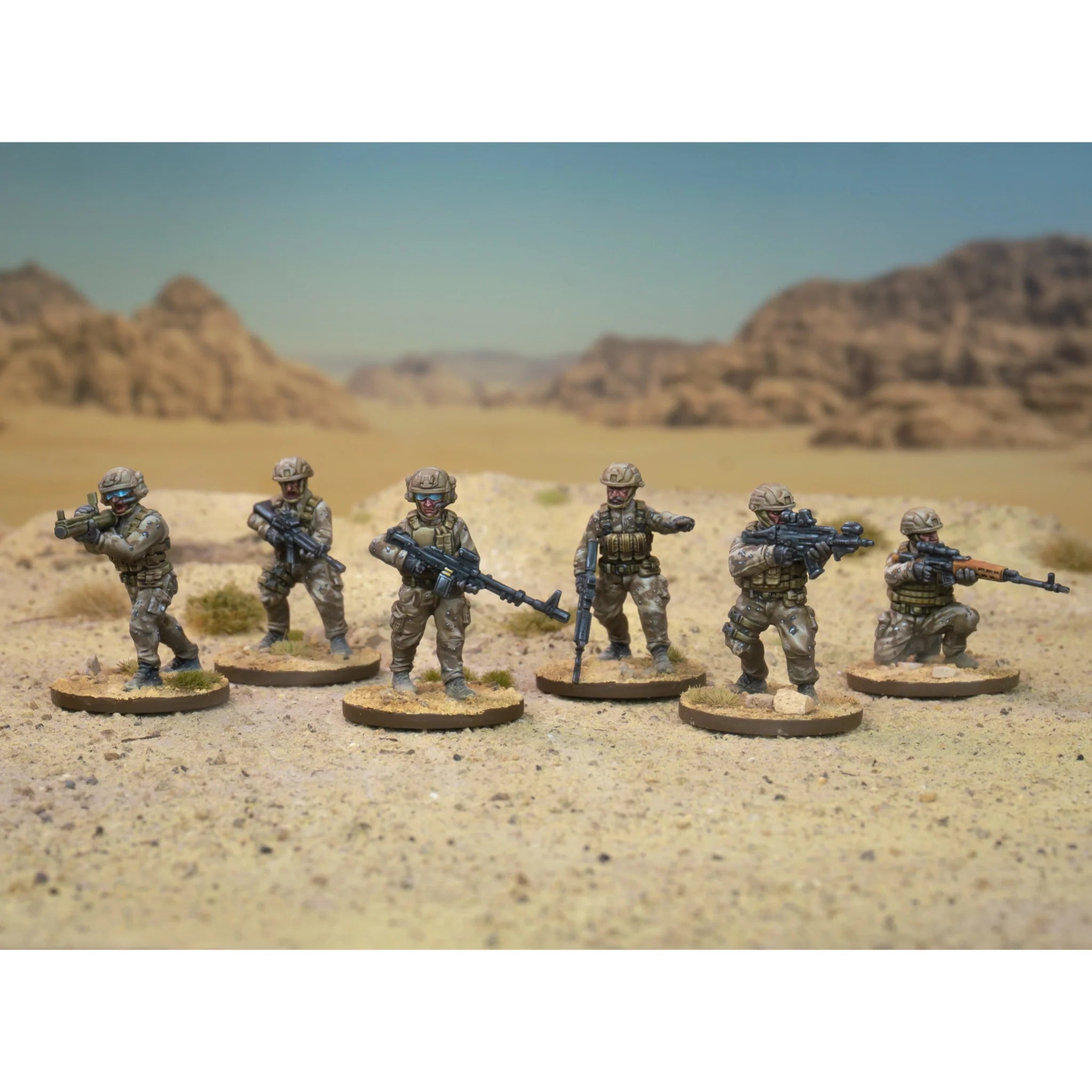 Painted example of Wargames Atlantic Operators in desert camouflage.