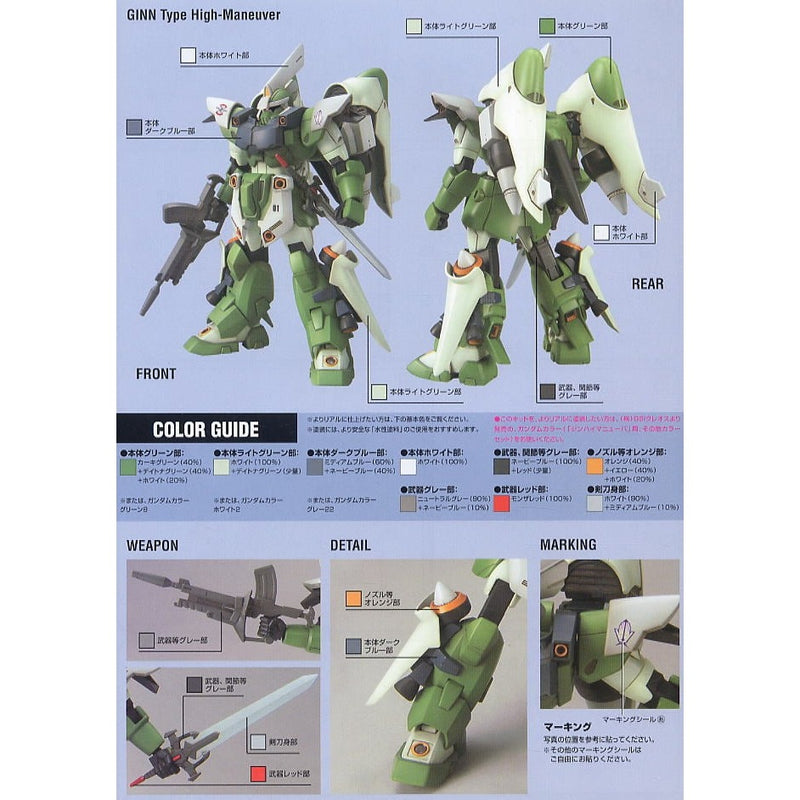 Mobile Suit Gundam Seed MSV, High Grade ZGMF-1017M GINN High Maneuver Type. 1:144 Scale Model Kit Color Guide