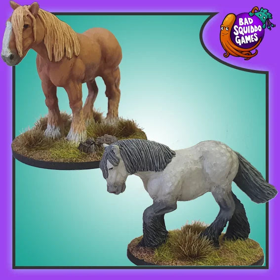 Pete & Tom - Heavy Horses 28 mm Scale Metal Model Figures