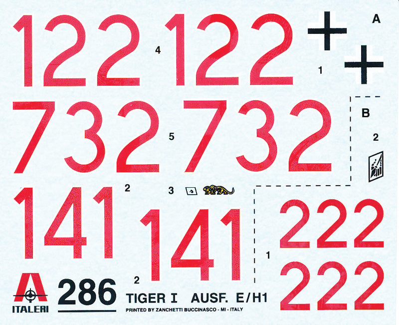 Pz.Kpfw. VI Tiger I Ausf. E, 1/35 Scale Plastic Model Kit Decal Sheet