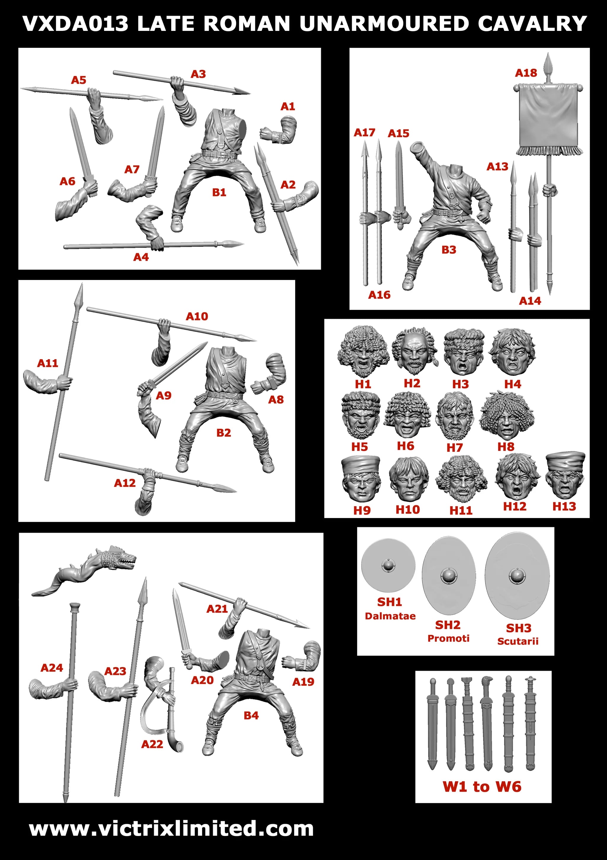 Late Roman Unarmored Cavalry, 28 mm Scale Model Plastic Figures Rider Frame Parts