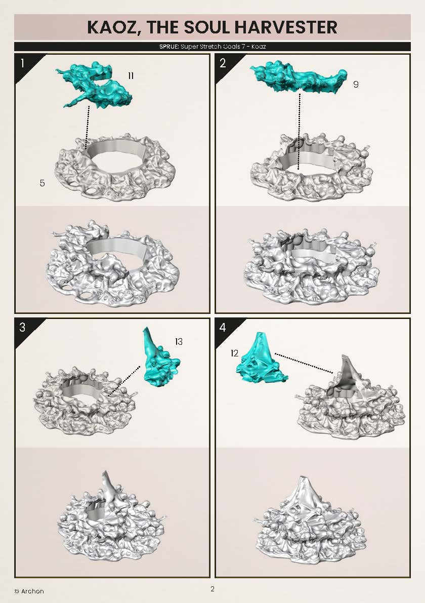 Official assembly instructions steps 1 through 4 illustrating the structural connection points for building the 70mm soul base