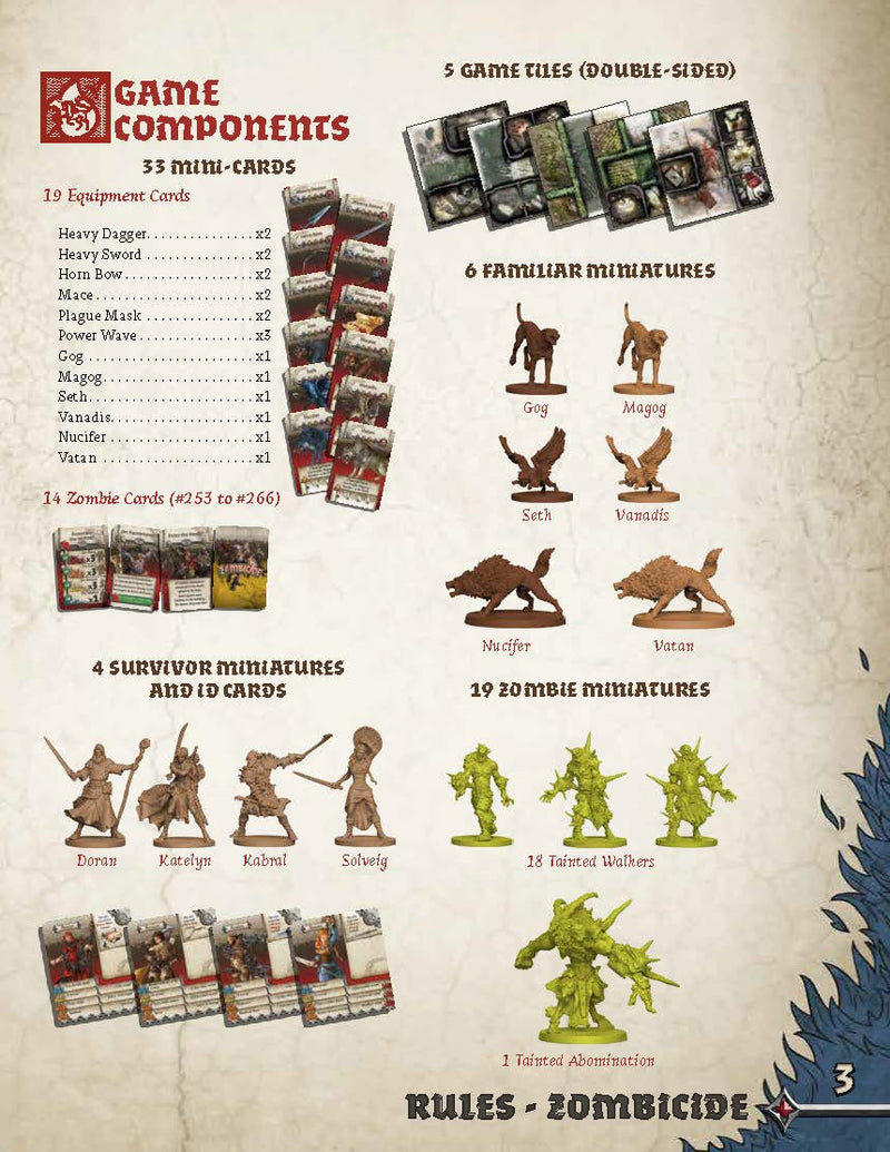 Zombicide: Green Horde: Friends and Foes Expansion Game Set Rulebook Page 3 Game Components