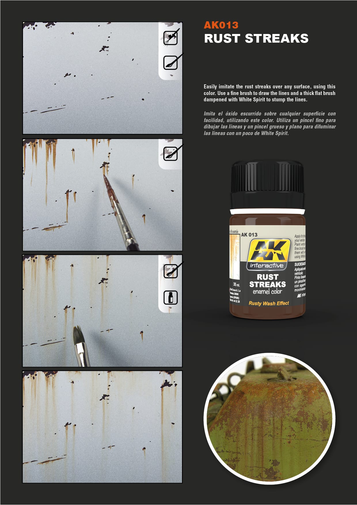 Streaking Effects Enamel Paint Set Rust Streaks Examples