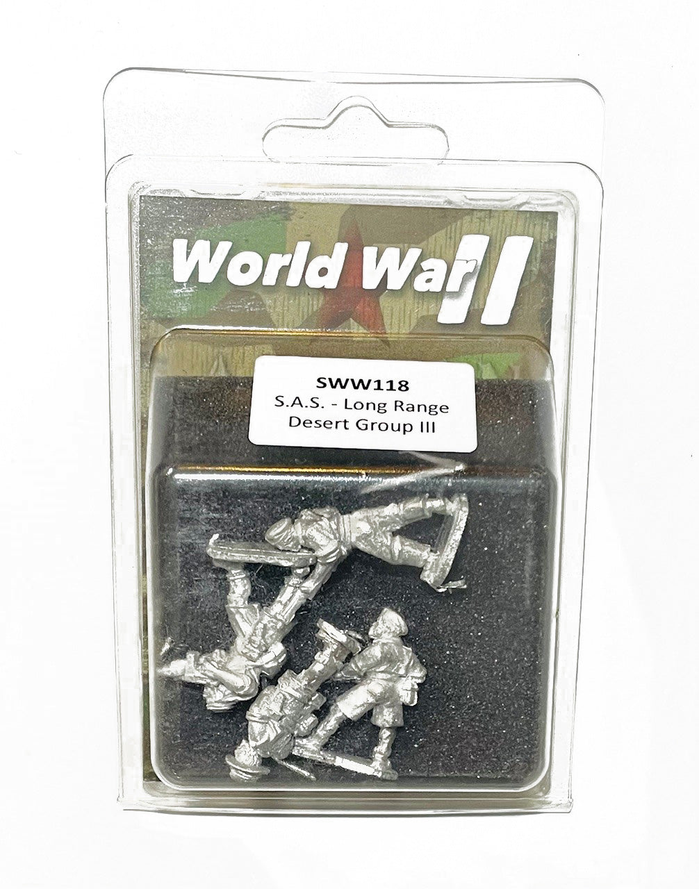 Second World War British SAS /Long Range Desert Group III, 28 mm Scale Model Metallic Figures Blister Packaging