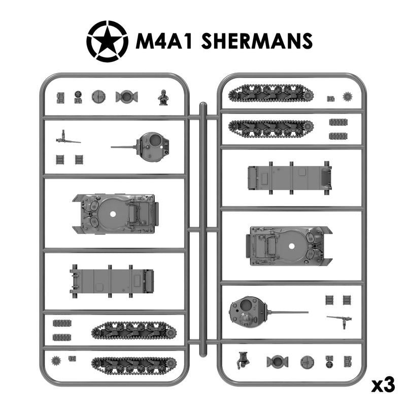 M4A1 Sherman, 1:144 (12 mm) Scale Model Plastic Kit (Set of 6) Example Sprue