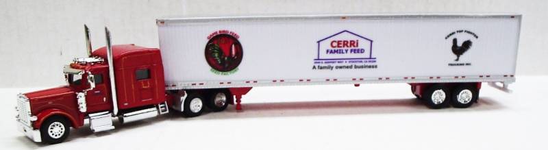 Peterbilt 389 Sleeper Cab (Red) 53’Dry Van Cerri Family Feed Livery, 1:87 (HO) Scale Model