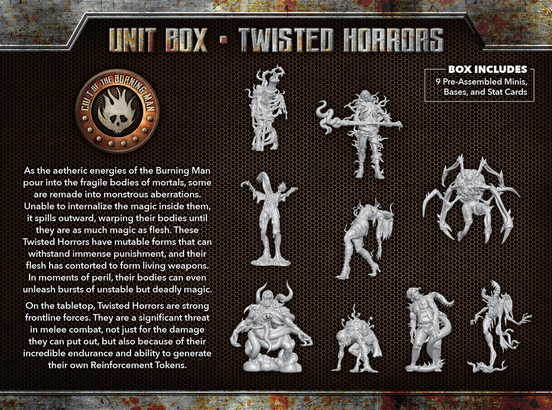 The Other Side Cult Of The Burning Man “Twisted Horrors”, 32 mm Scale Model Plastic Figures Back of Box