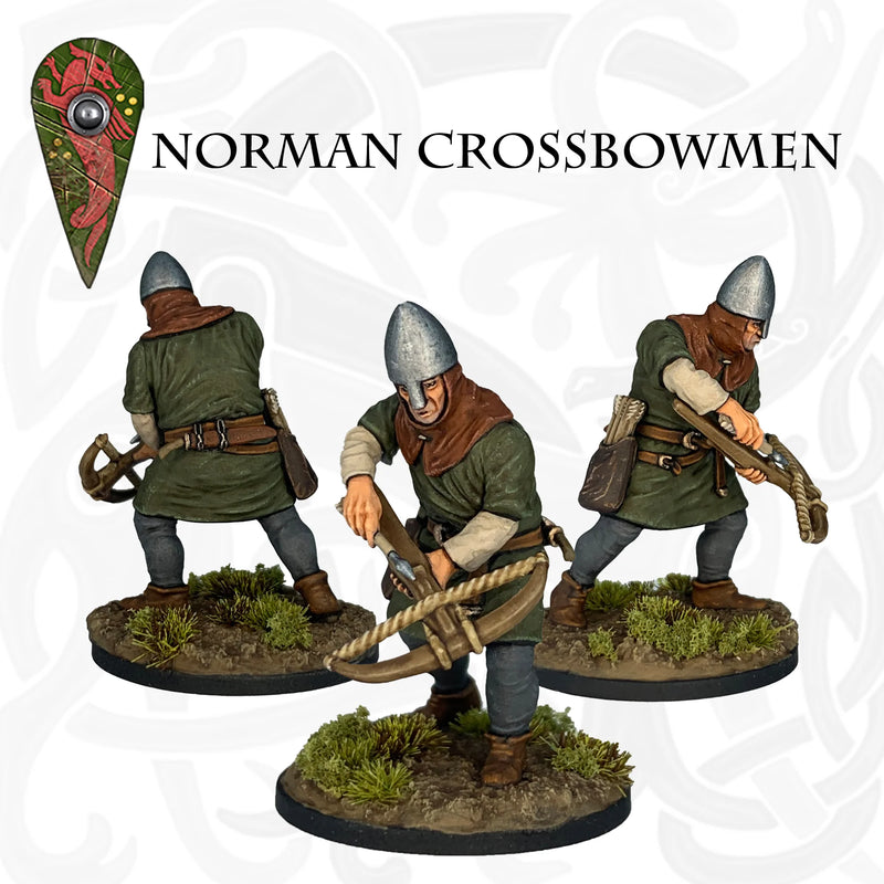 Norman Crossbowmen, 28 mm Scale Model Plastic Figures Unarmored Example Spanning