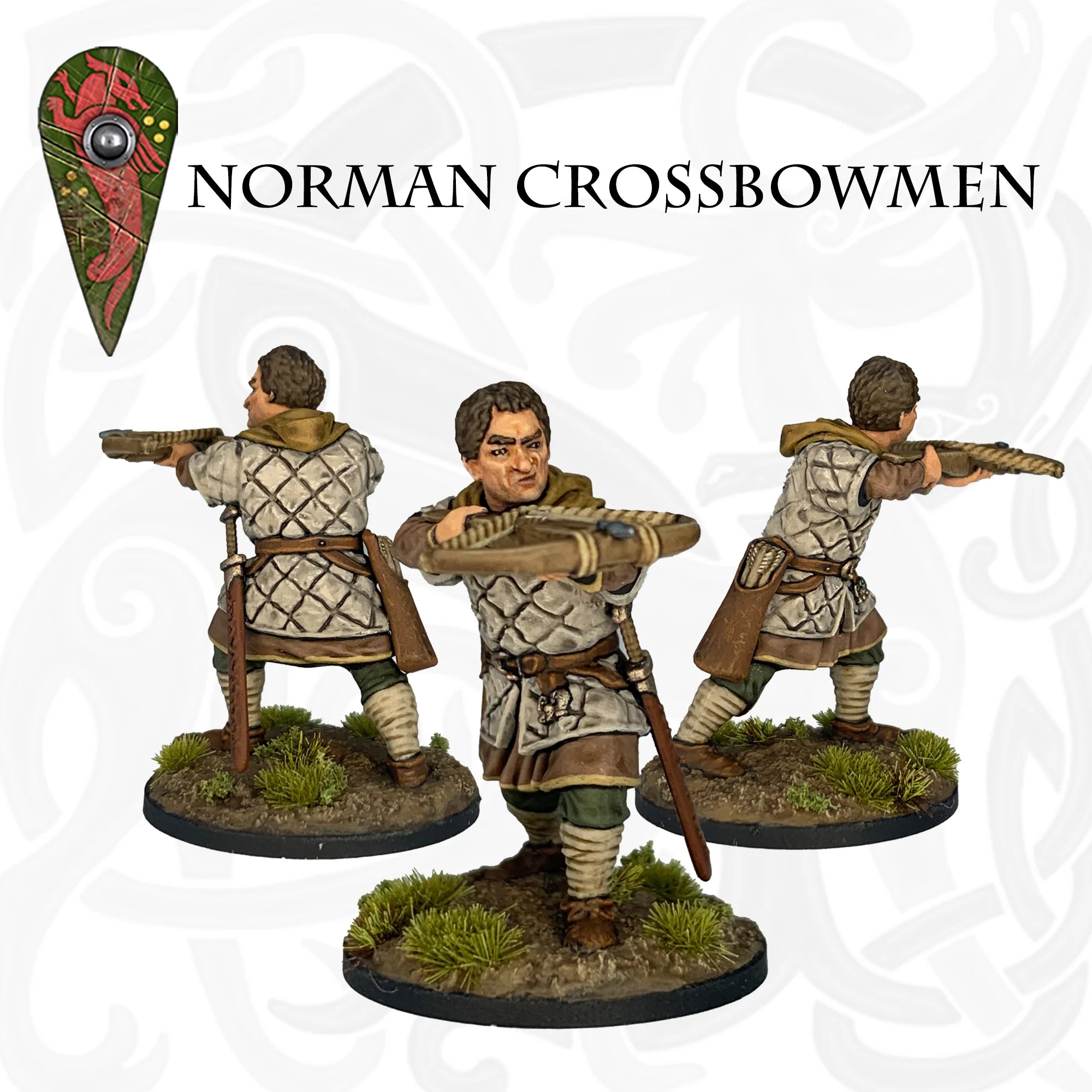 Norman Crossbowmen, 28 mm Scale Model Plastic Figures Unarmored No Helmet Firing