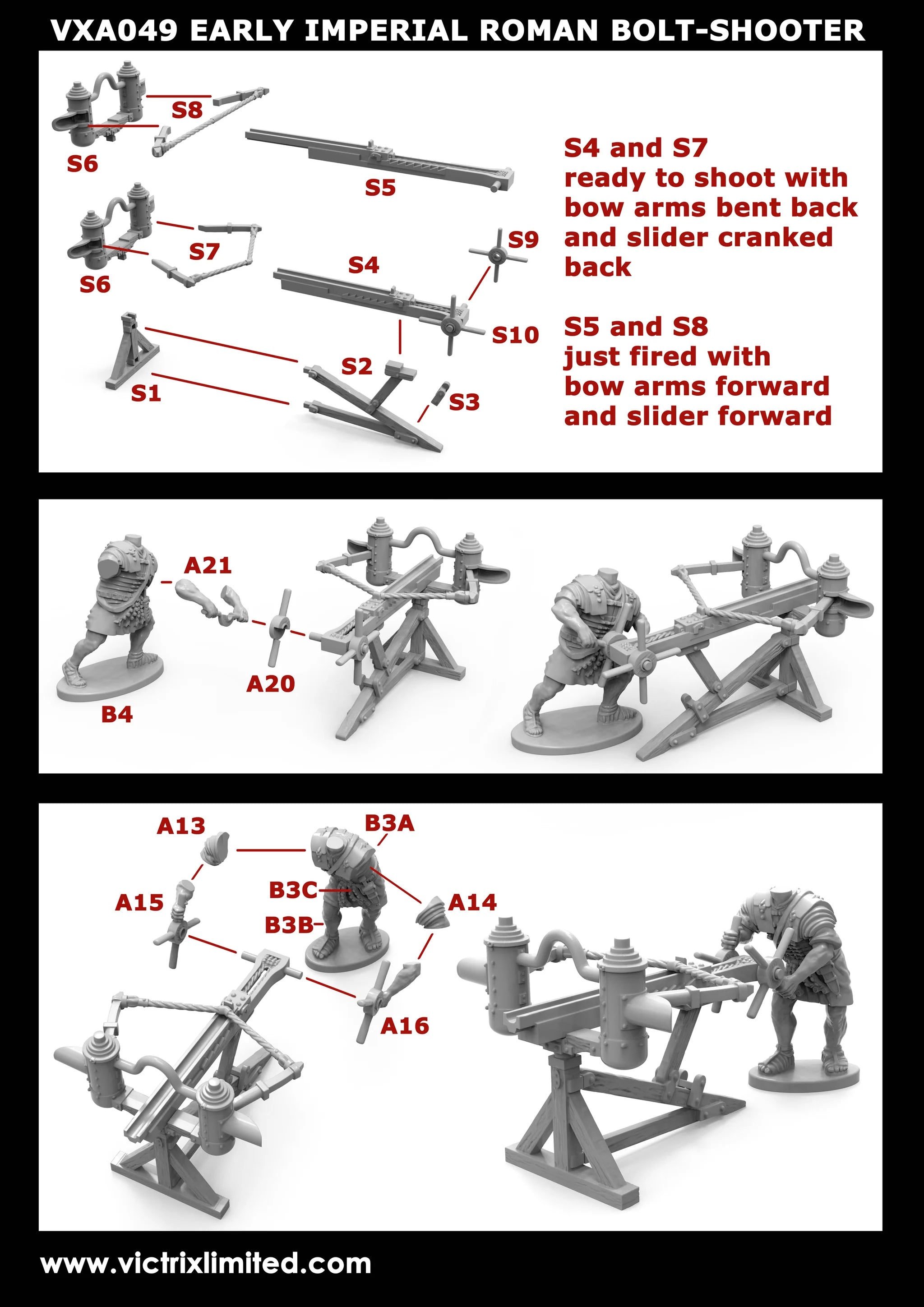 Early Imperial Roman Bolt-Shooter, 28 mm Scale Model Plastic Figures Assembly Instructions