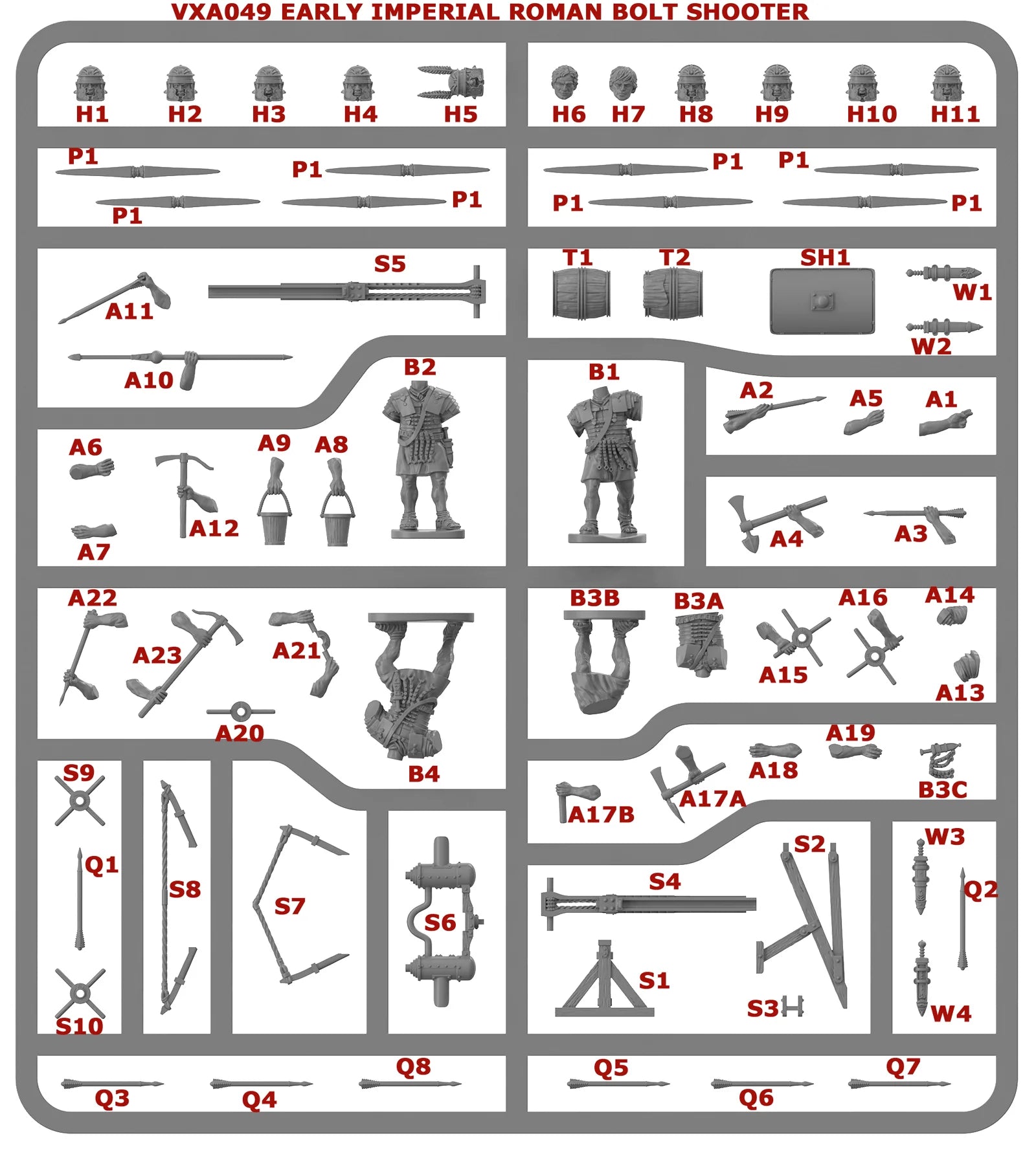 Early Imperial Roman Bolt-Shooter, 28 mm Scale Model Plastic Figures Example Frame