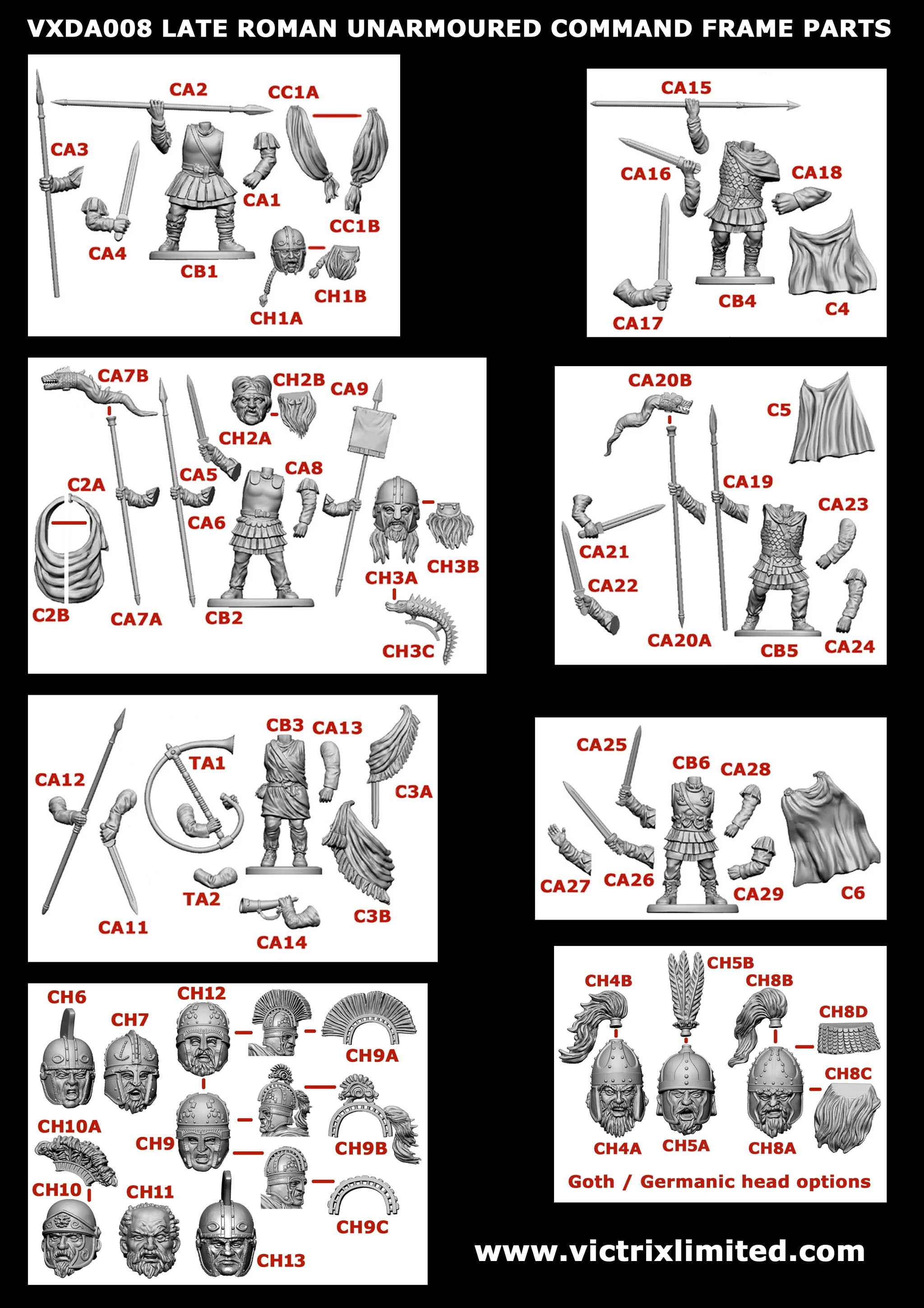 Late Roman Unarmored Infantry, 28 mm Scale Model Plastic Figures Assembly Examples