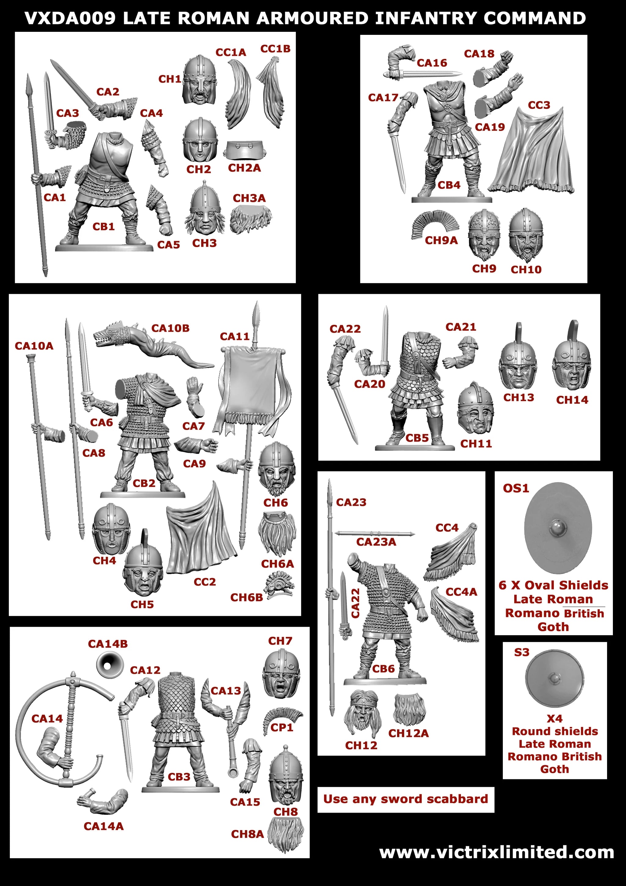 Late Roman Armored Infantry, 28 mm Scale Model Plastic Figures Command Assembly Insttruction