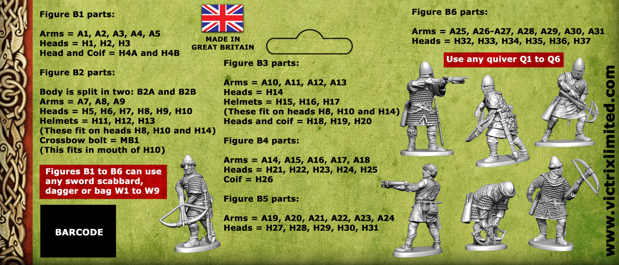 Norman Crossbowmen, 28 mm Scale Model Plastic Figures Back of Packaging