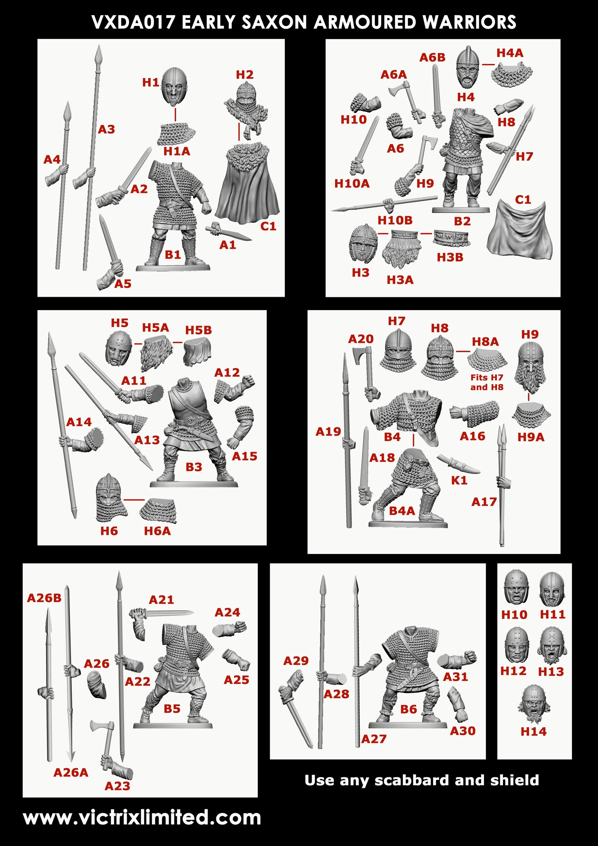 Early Saxon Armoured Warriors, 28 mm Scale Model Plastic Figures Instructions