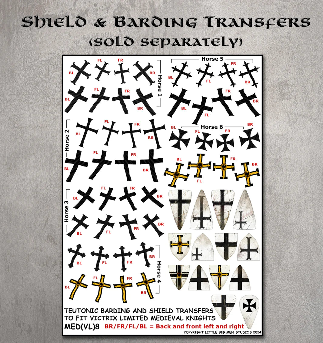 Victrix Teutonic Knights (Ordensstaat), 28 mm Scale Model Plastic Figures Shiled & Barding Transfers LBMS