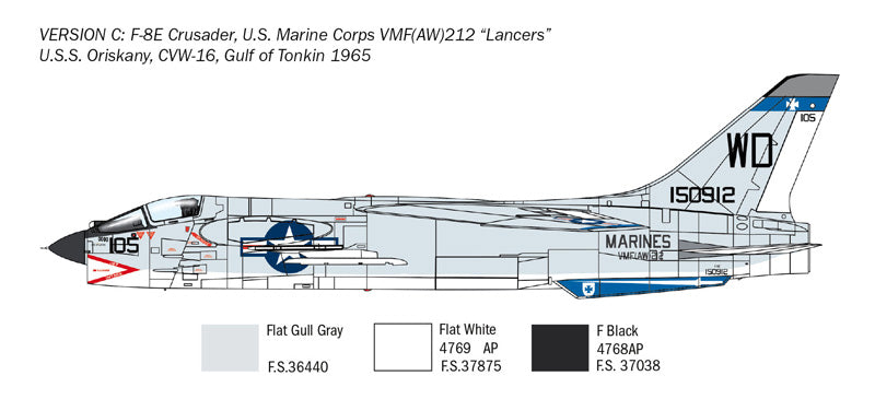 Vought F-8E Crusader, 1/72 Scale Plastic Model Kit Version C
