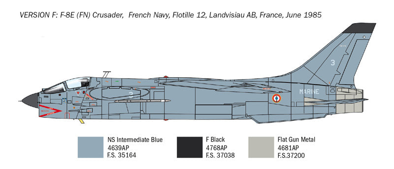 Vought F-8E Crusader, 1/72 Scale Plastic Model Kit Version F