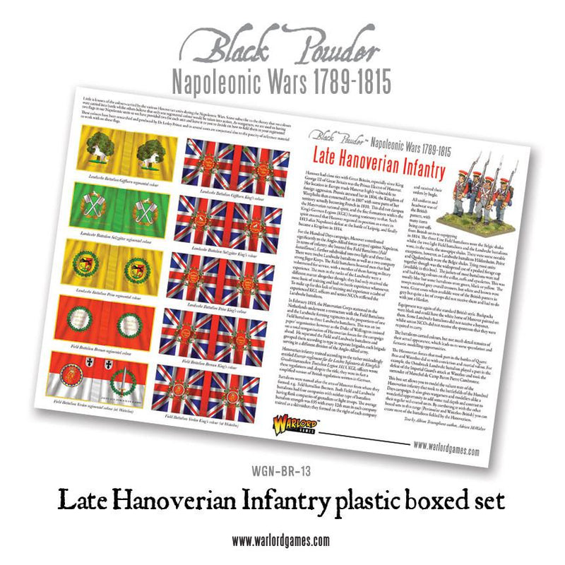 Black Powder Napoleonic Wars British Late Hanoverian Infantry, 28 mm Scale Model Figures Paint Guide & Flags