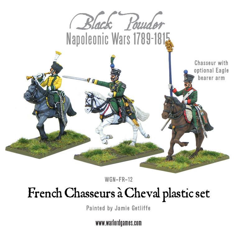 Black Powder Napoleonic Wars French Chasseurs à Cheval, 28 mm Scale Model Figures Painted Examples