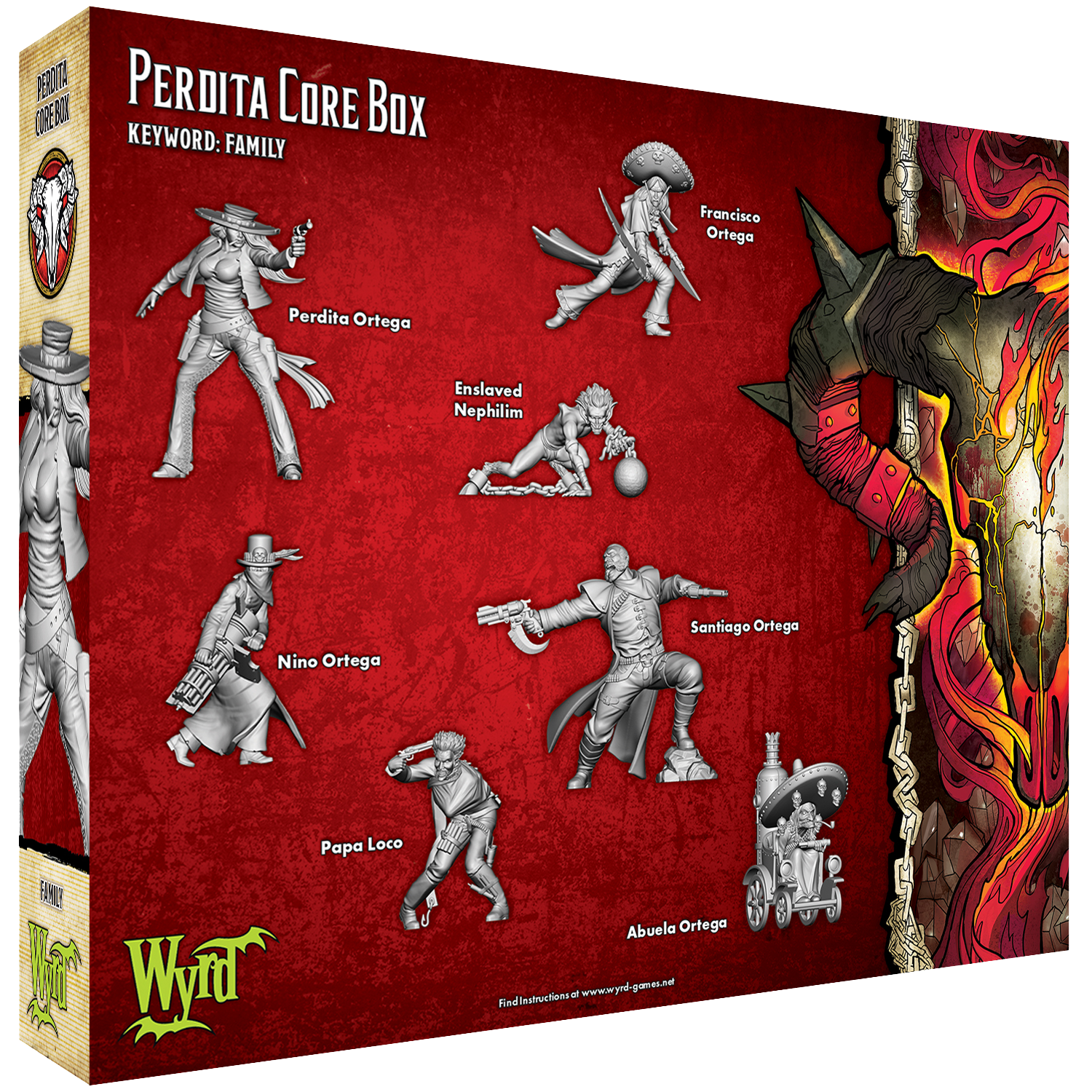 Malifaux (M3E) The Guild “Master Perdita Ortega” Core Set, 32 mm Scale Model Plastic Figures Back of Box