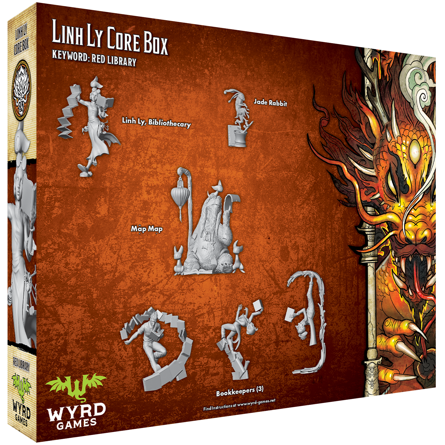 Malifaux (M3E) Ten Thunders “Master Linh Ly” Core Set, 32 mm Scale Model Plastic Figures Back of Box